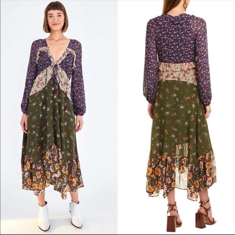Farm Rio Mixed Liberty Midi Dress Floral Print Size XL
